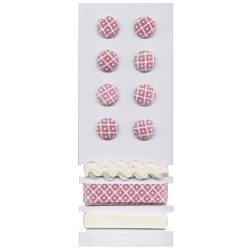 Nasturi si panglici, romburi, de culoare roșu deschis, diam.1,7cm + 3 panglici 1 M, 8buc/set