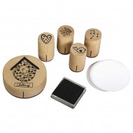 Stampile Rayher,, 4 stampile de 2.5x3 cm, 1 stampila de 6.5x2 cm + accesorii