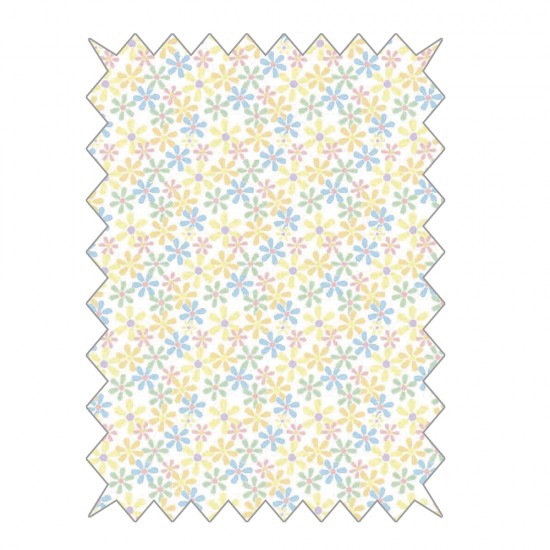 Material textil Rayher, fond alb cu floricele multicolore, 100% bumbac, dimensiune 100 x 65 cm, 135g/m2