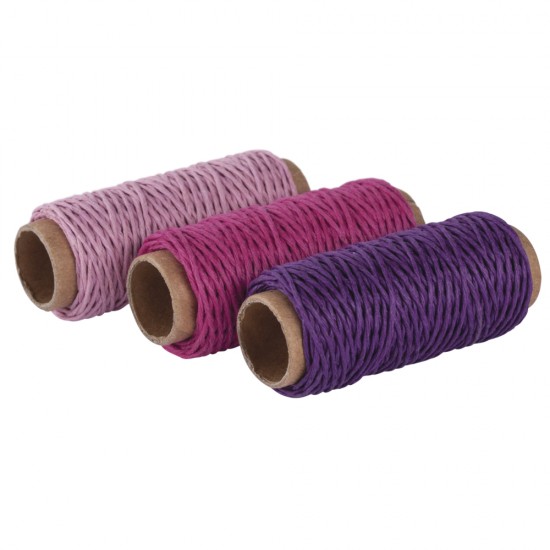 Snur canepa, Rayher, 1mm, 3 culori/set (pink,fuschia,purple), 12 m/culoare