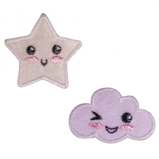 Sticker textil pentru calcat star&cloud, diam 3.2cm + 3.6x2.3cm, 2 buc/set