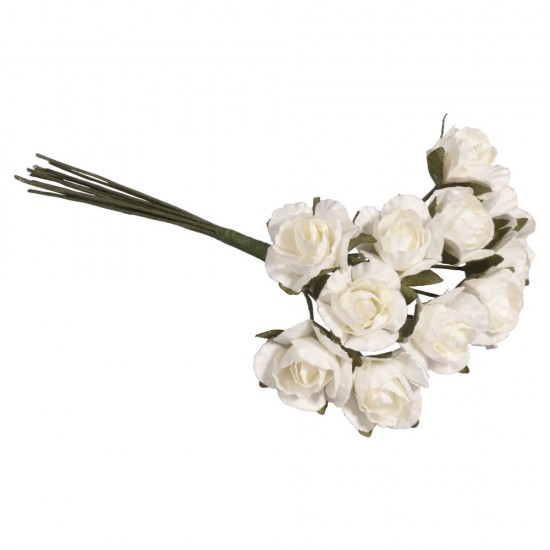Trandafiri din hârtie, alb,  ø 15 mm 10 cm, 1 buchet, Rayher