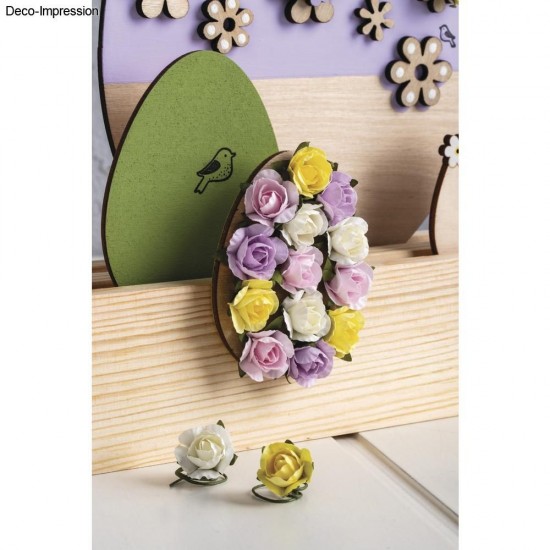 Trandafiri din hârtie, liliac,  ø 15 mm 10 cm, 1 buchet, Rayher