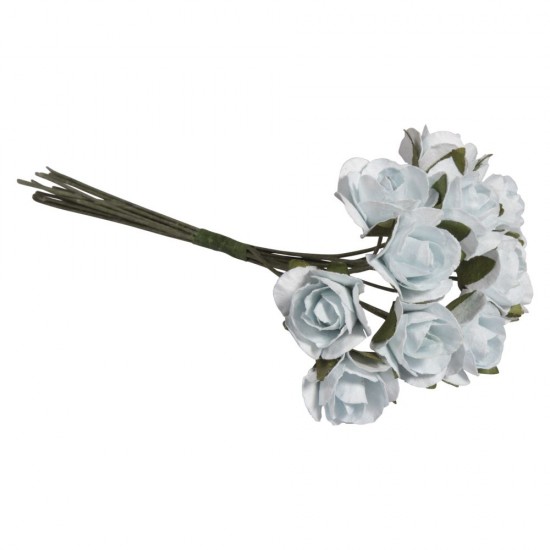 Trandafiri din hârtie, albastru pal,  ø 15 mm 10 cm, 1 buchet, Rayher