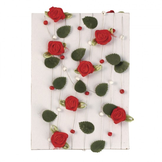 Decoratiune Rayher trandafiri cu frunze + margele, rosu, 4-25 mm