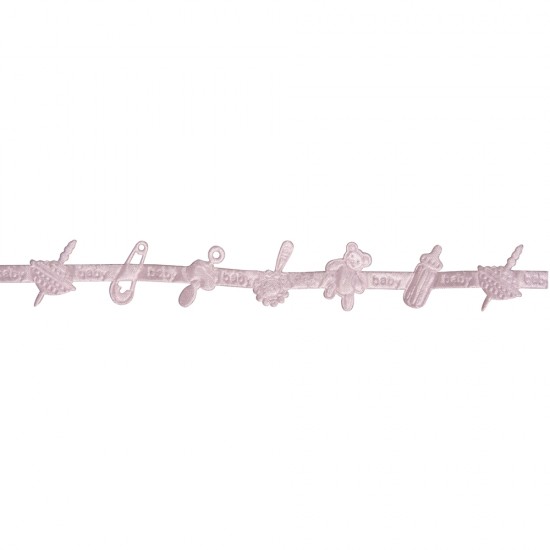 Satin motive punch ribbon, baby roz, needle, rattle, teddy&bottle, tab-b