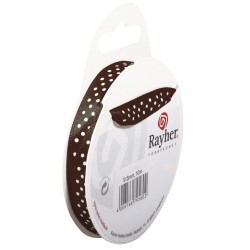 Panglica de satin maro inchis, cu puncte, Rayher, 9,5 mm, 10 m/rola Panglica de satin maro inchis, cu puncte, Rayher, 9,5 mm, 10 m/rola