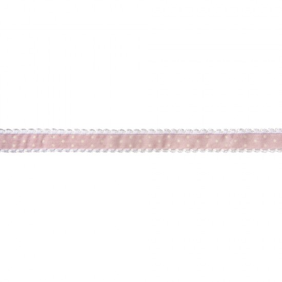 Panglica roz Rayher, cu buline, 15 mm, pretul este pe metru liniar