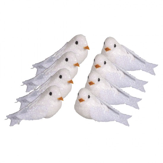 Decoratiune porumbei cu sclipici, alb, 3x1.2x1.5cm, 8buc/set
