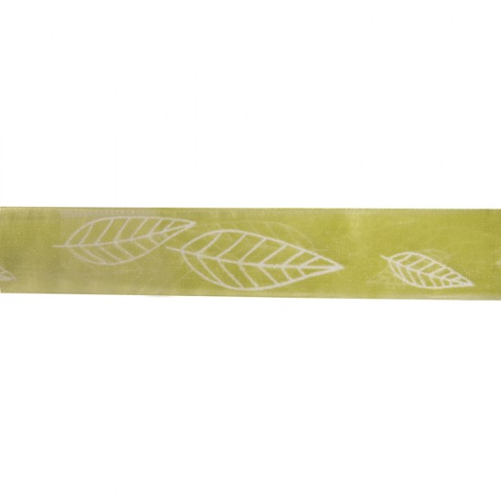 Panglica lime de organza Rayher, frunze, 25 mm, pretul este pe metru liniar