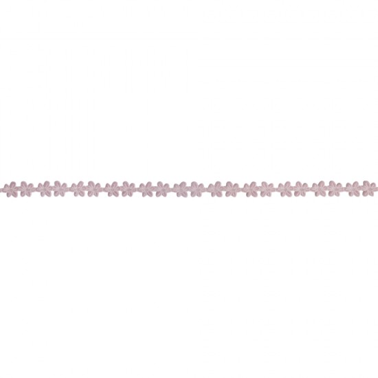 Panglica roz pal Rayher, ghirlanda cu flori, 10 mm, pretul este pe metru liniar