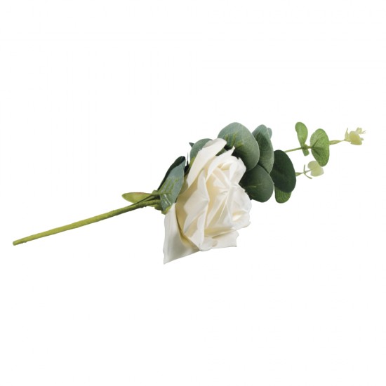 Floare artificiala, Rayher, trandafir cu eucalipt, 28cm