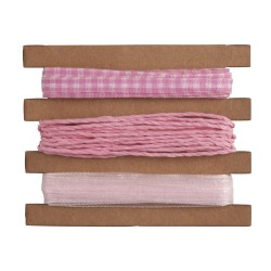 Set panglici + snur, panglica roz 1cm, snur 1mmø, 3x3m,  9m, Rayher