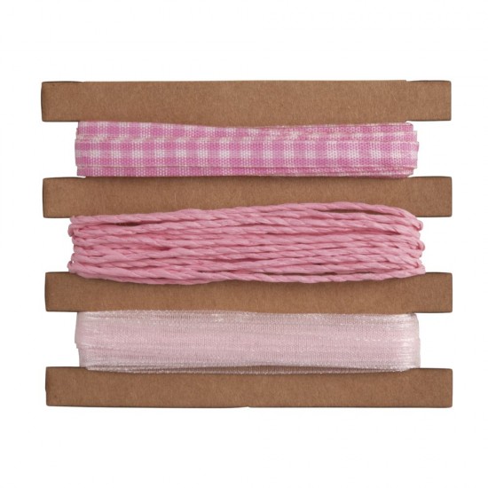 Set panglici + snur, panglica roz 1cm, snur 1mmø, 3x3m, 9m, Rayher Set panglici + snur, panglica roz 1cm, snur 1mmø, 3x3m, 9m, Rayher