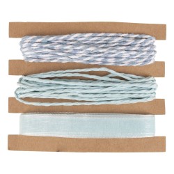 Set panglici + snur, panglica albastru 1cm, snur 1mmø, 3x3m,  9m, Rayher
