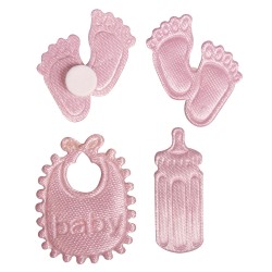 Satin Objects footmark&bottle&bib, baby roz, 2-2,5cm, w. adh. dot, tab-b