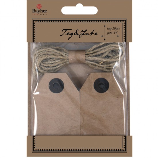 Etichete + snur, Rayher, 4.5x7.5 cm, 20 buc/set