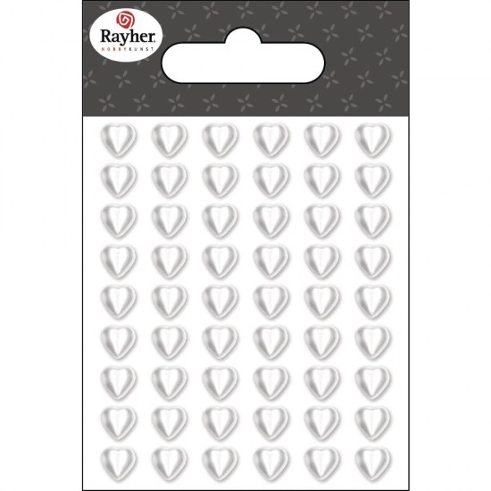 Sticker Heart, nacre 6mm o , alb, self-adhesive, tab-bag 54pc