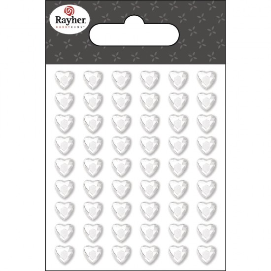 Strasuri inima, Rayher, adezive, white, 6 mm, 54 buc/set