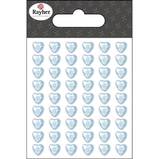 Strasuri inima, Rayher, adezive, light blue, 6 mm, 54 buc/set