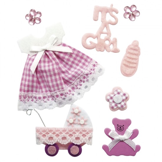 Set decorativ Rayher, baby girl, culoare roz, adezive