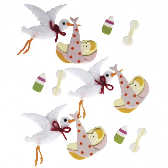 Set decorativ Rayher, stickere Baby Stork, 12buc /set