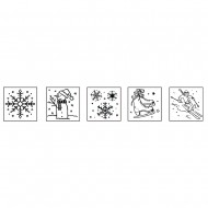 Stampila mini lemn, iarnă, 5pc., 2x2x2,5cm + accesorii / cutie