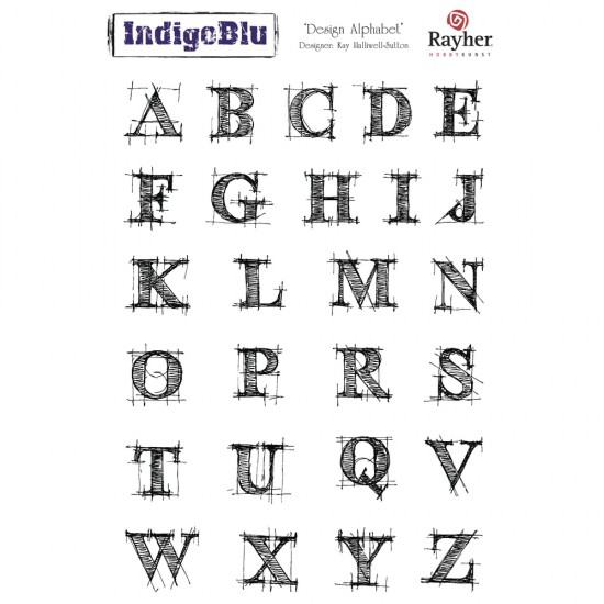 Stampila Rayher IndigoBlu, "Design Alphabet", dimensiune 200x140 mm
