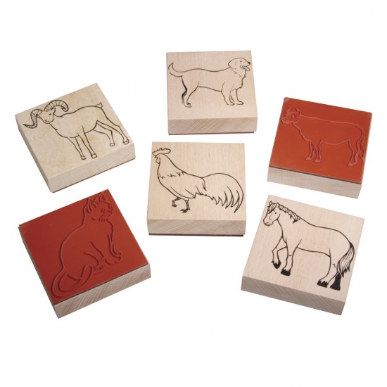 Tusiera lemn, Rayher, set farm animals, 8x8x2.8cm, cardboard box 6pc