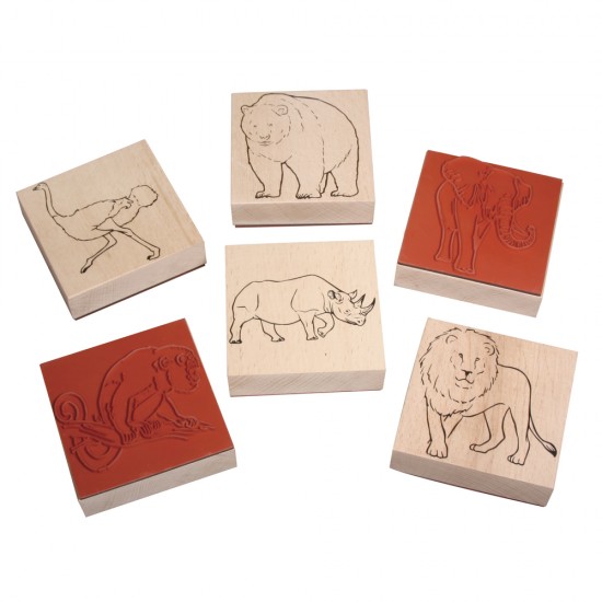 Tusiera lemn, Rayher, set zoo animals, 8x8x2.8cm, cardboard box 6pc