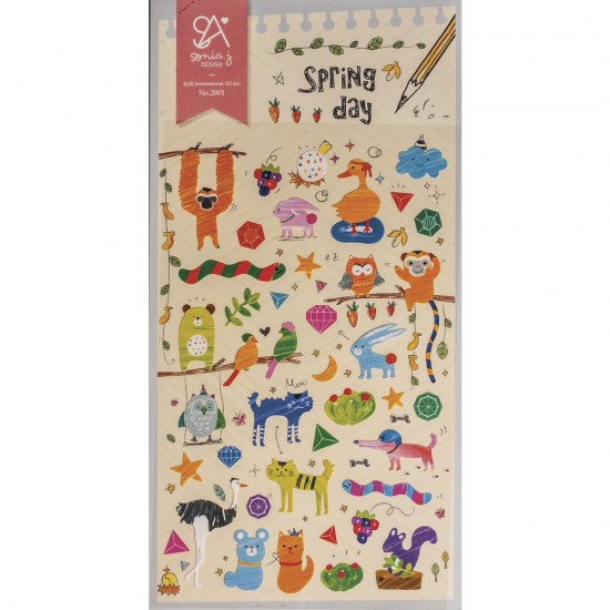 Sticker Spring Day, o varietate de animalute, dimensiune 15x9.2 cm