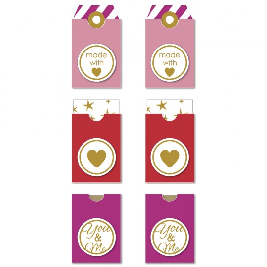 Set decorativ Rayher, mini etichete adezive Made with love , diverse nuante, dimensiune 3.2 x 5.3 cm, 6buc /set