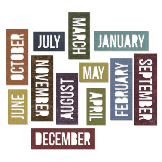 Sizzix Thinlits Set-Calendar Words Block, 1.91x7.62cm, Tim Holtz, tab-bli