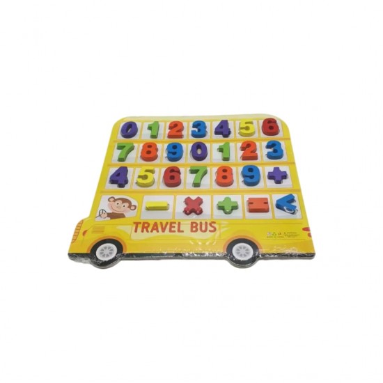 Puzzle lemn cu cifre Travel Bus, 28x29cm
