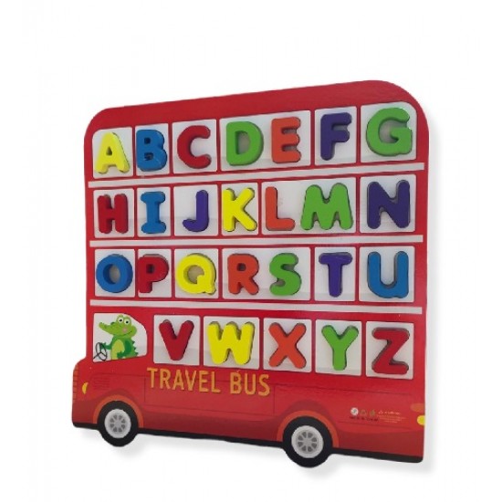 Puzzle lemn cu literele alfabetului Travel Bus, 28x29cm Puzzle lemn cu literele alfabetului Travel Bus, 28x29cm