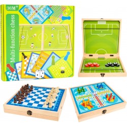 Set cu 4 jocuri: sah, fotbal, gomoku si gobang, 30 x 30 cm, in cutie