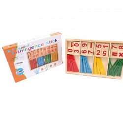 Set Educativ din Lemn tip Montessori „LikeSmart Intelligent Sticks”, Betisoare Colorate pentru Numaratoare, Cifre si Semne Matematice