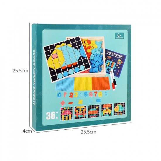 Joc educativ mozaic din lemn multifunctional, Mosaic variety board, 184 piese