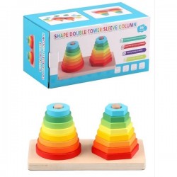 Jucărie de sortat şi stivuit 2 coloane SHAPE DOUBLE TOWER SLEEVE COLUMN
