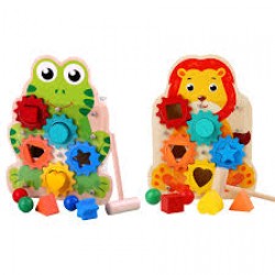 Joc educativ din lemn, sortare forme, cu rotite si forme geometrice, diverse modele