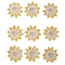 Flori hartie, Rayher, cu perle, adezive, sun yellow, 2.5-3 cm, 9 buc/set