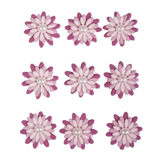 Flori hartie, Rayher, cu perle, adezive, pale-pink, 2.5-3 cm, 9 buc/set