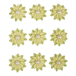 Flori hartie, Rayher, cu perle, adezive, lime, 2.5-3 cm, 9 buc/set