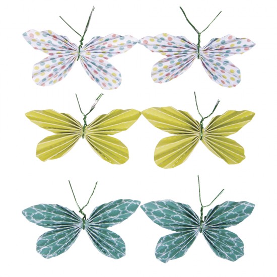 Deco sticker: Paper-butterfly, evergreen, 5x3cm, w.adhesive dot,assort.ta