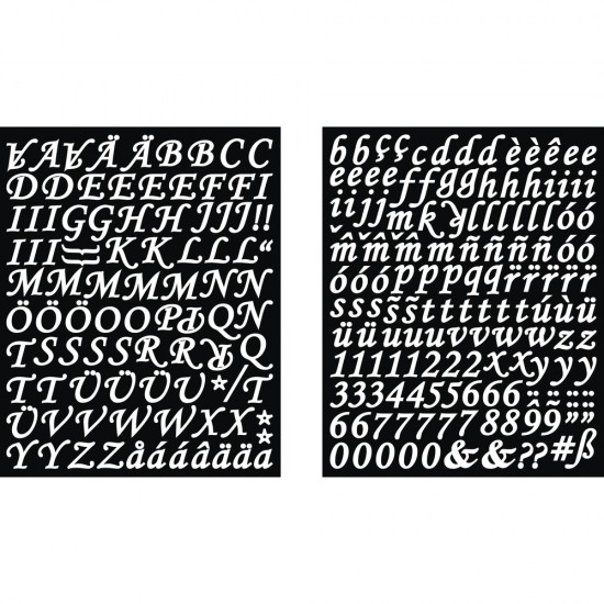 Sticker Rayher, alfabetul si numerele, model italic, culoare alba