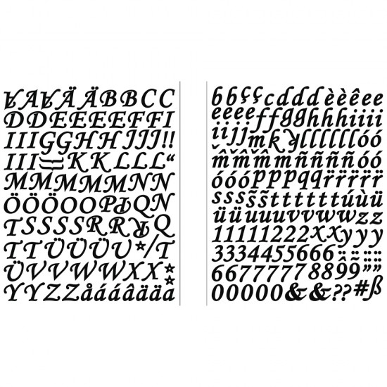 Sticker Rayher, alfabetul si numerele, model italic, culoare neagra