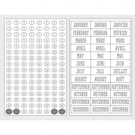 Sticker numbers + months, argintiu, 4buc/set