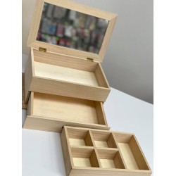 Cutie lemn 27x17x12cm cu oglinda si sertar Cutie lemn 27x17x12cm cu oglinda si sertar