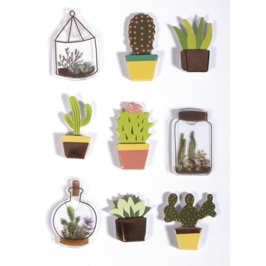 Set decorativ Rayher, stickere cu cactusi, 3D, 9buc /set