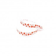 Panglica satin  alba cu inimioare rosii 25mm x 45m